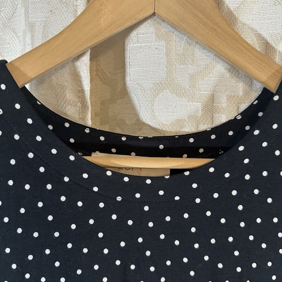 LOFT Polka Dot Swing Dress Black Short Sleeve Womens Medium - Picture 6 of 8